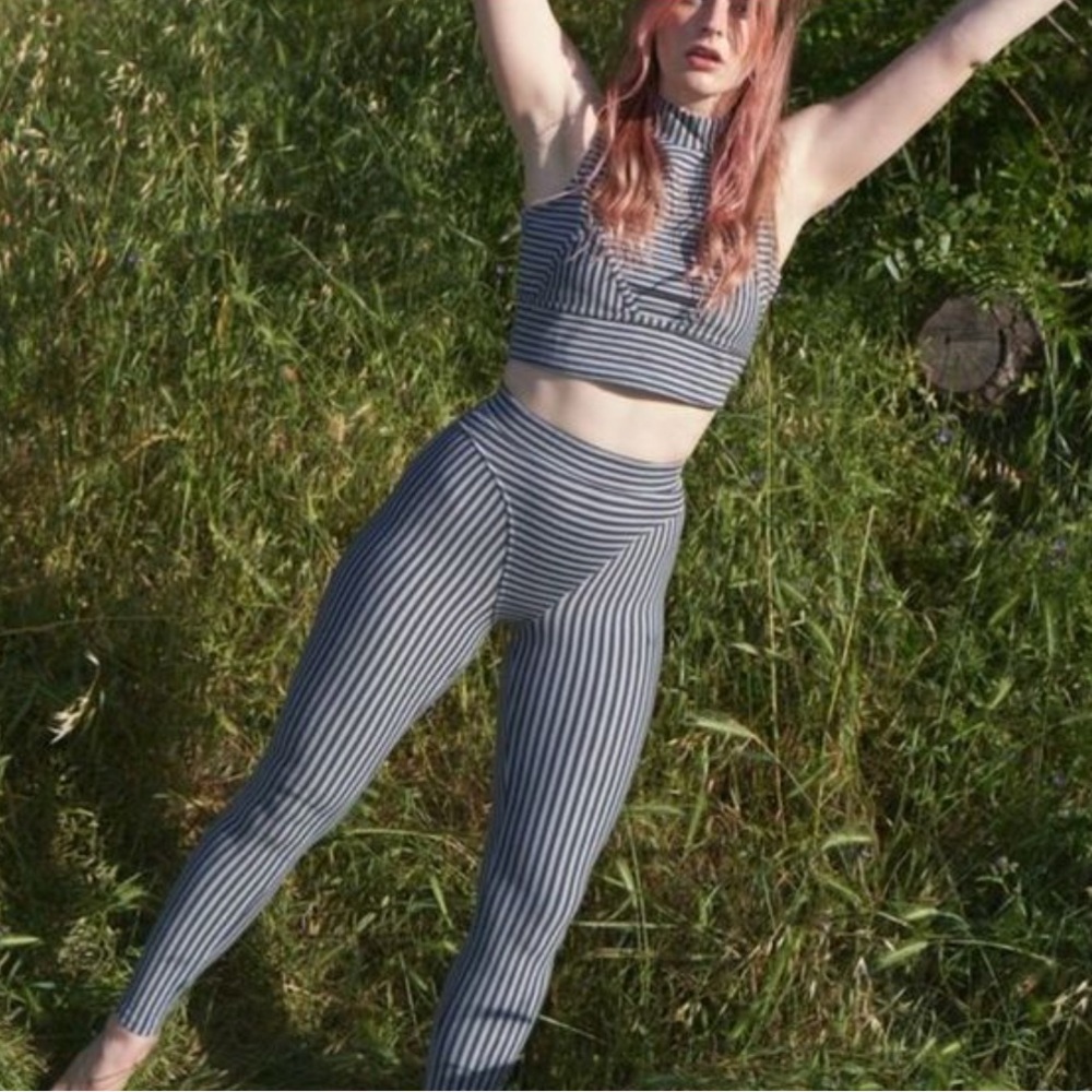 Fashion Brand Company Blue Striped Thong Leggings